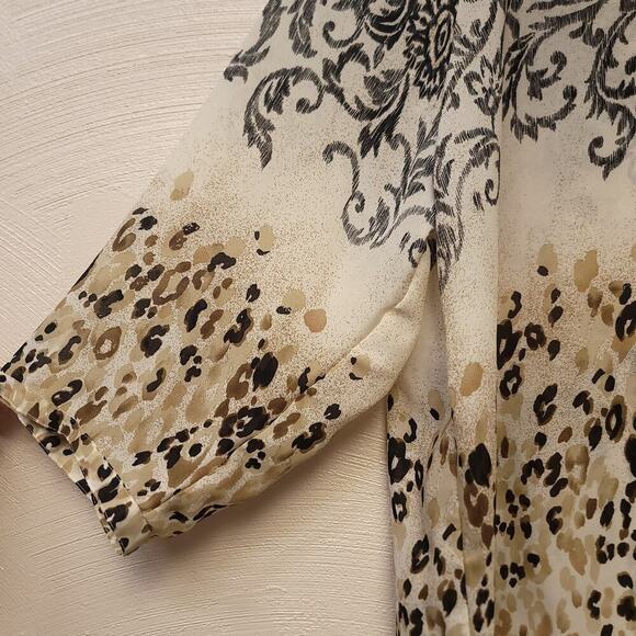 Bonworth Button Down Shirt Size L Floral Leopard Print Collar Womens Top - Picture 4 of 7